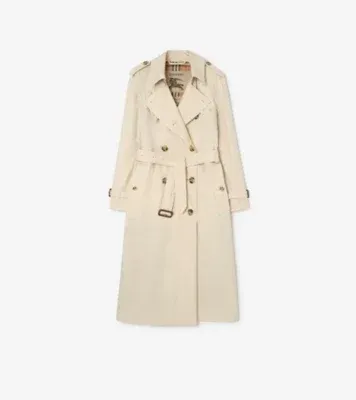 Long Tropical Gabardine Waterloo Trench Coat in Stone beige