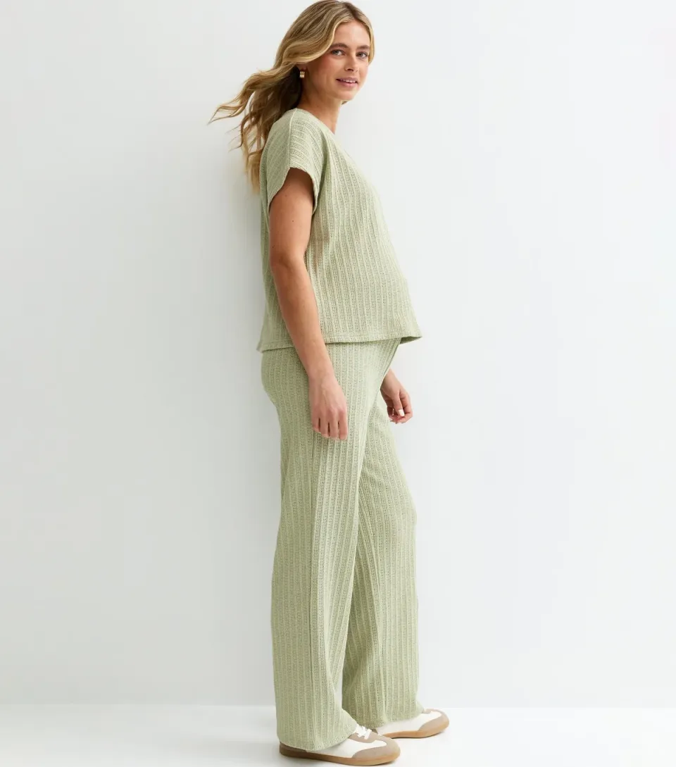 Women's Maternity Light Green Pointelle Trouser