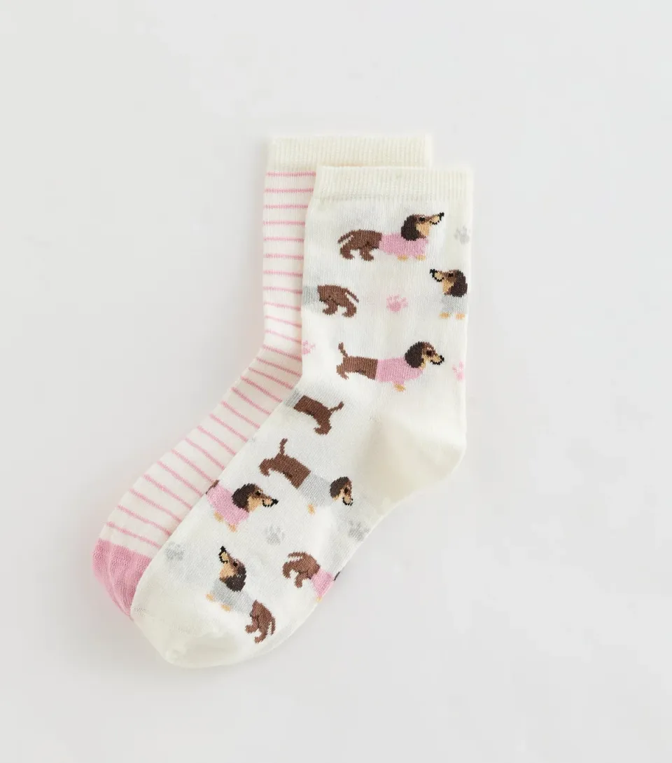Pack of 2 Cream Sausage Dog Socks