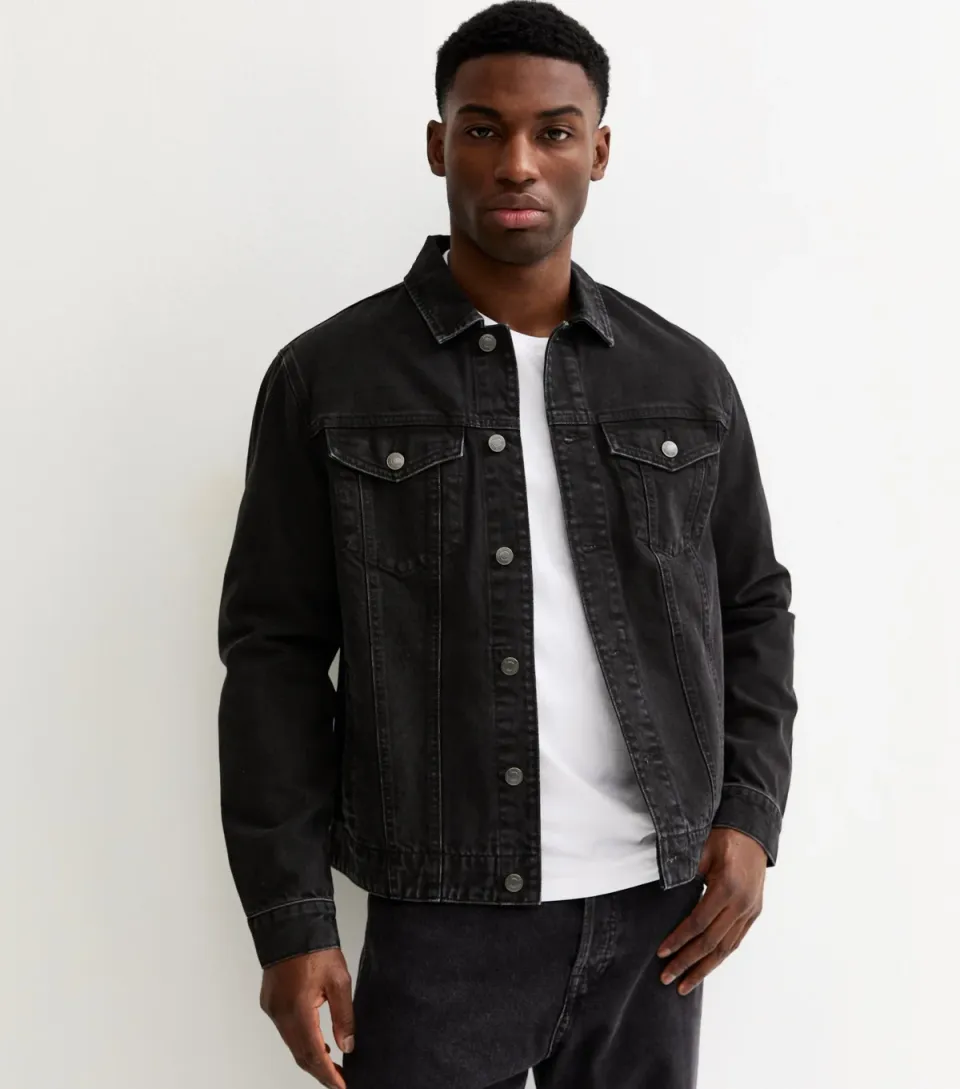 Men's Black Faded Distressed Denim Jacket