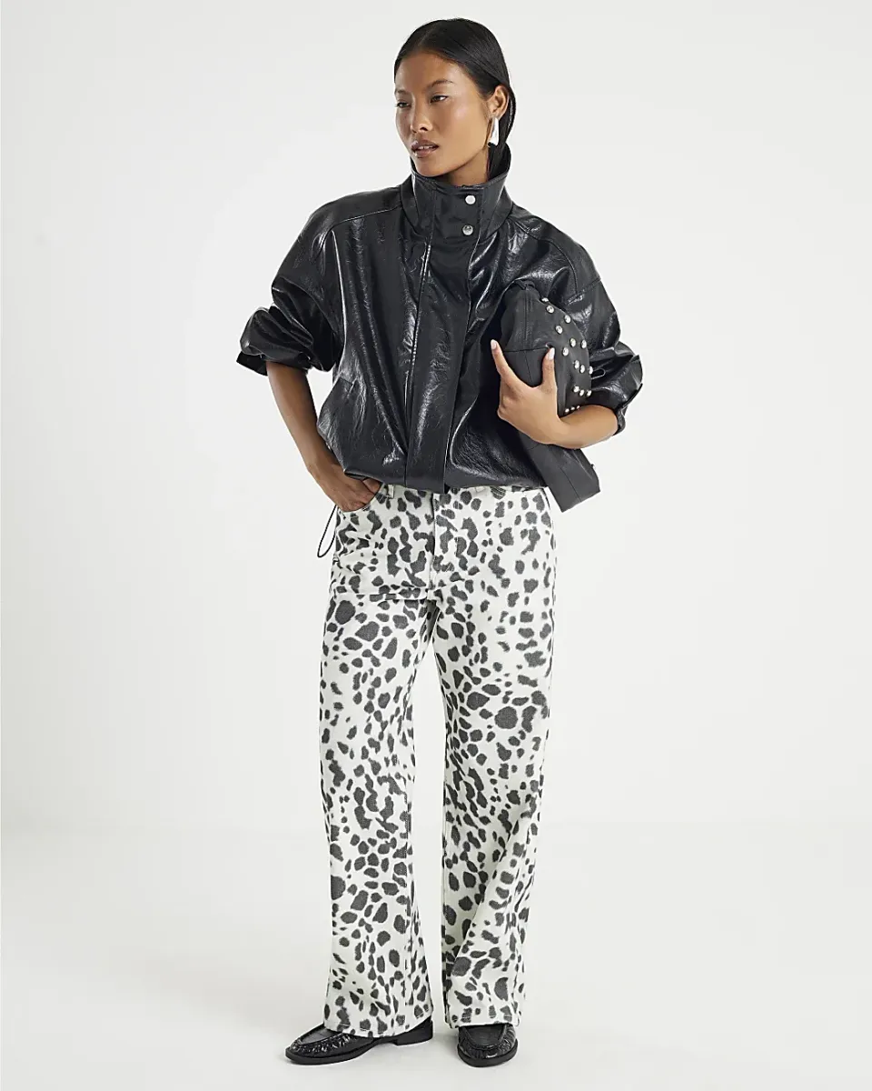 Petite Leopard Print Straight Leg Jeans
