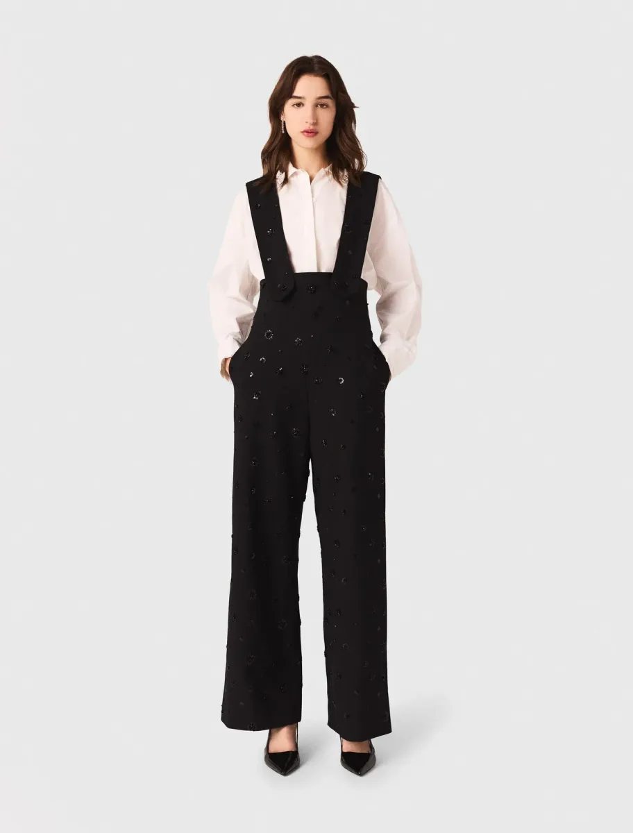 Embroidered trousers with braces