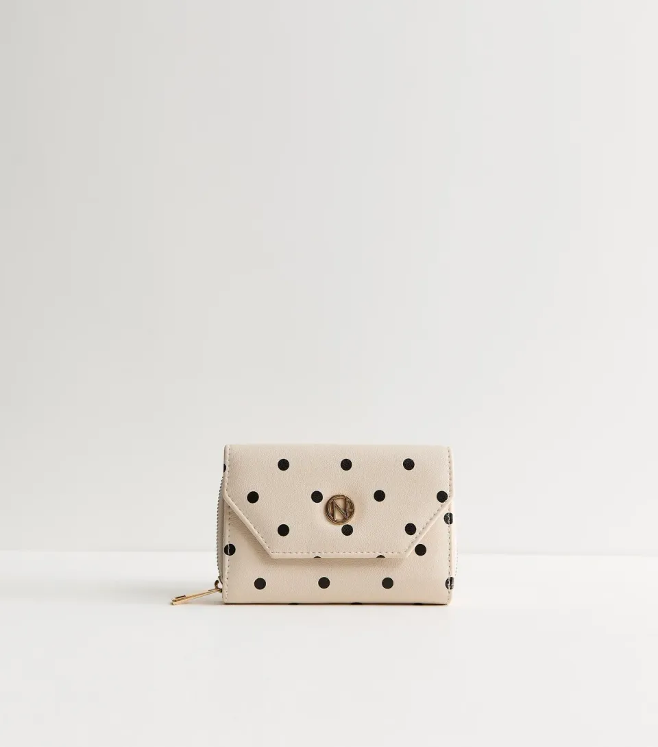Cream Polka Dot Logo Charm Purse