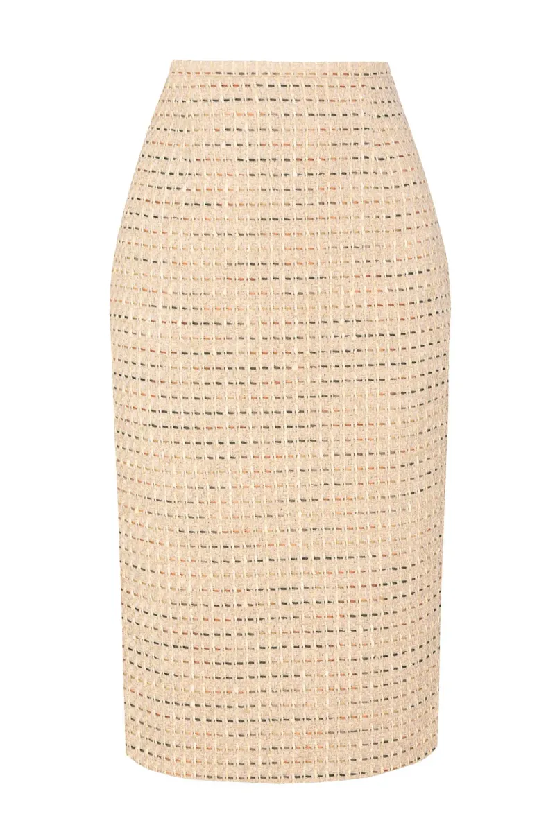 Longer Length Penelope Skirt in Camel Tweed