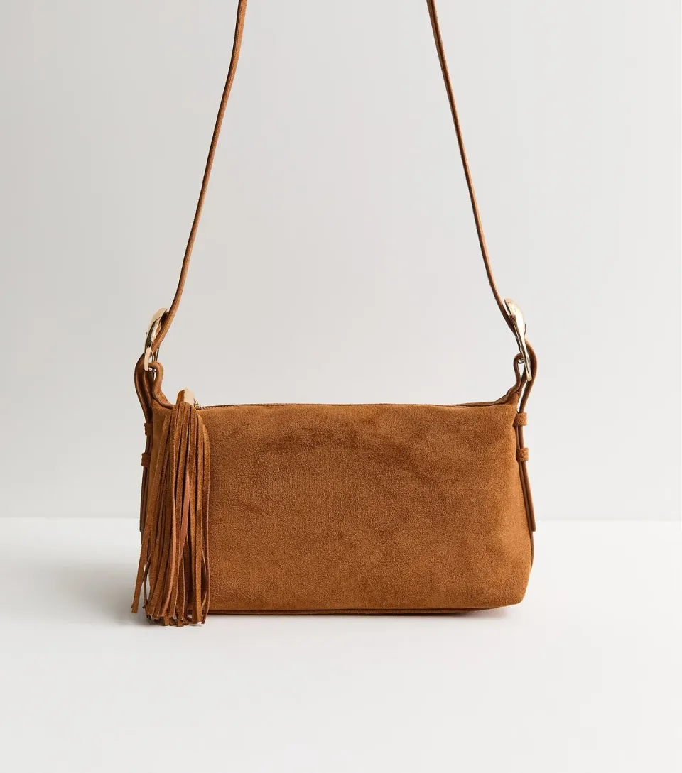 Camel Faux Suede Slouchy Crossbody Bag