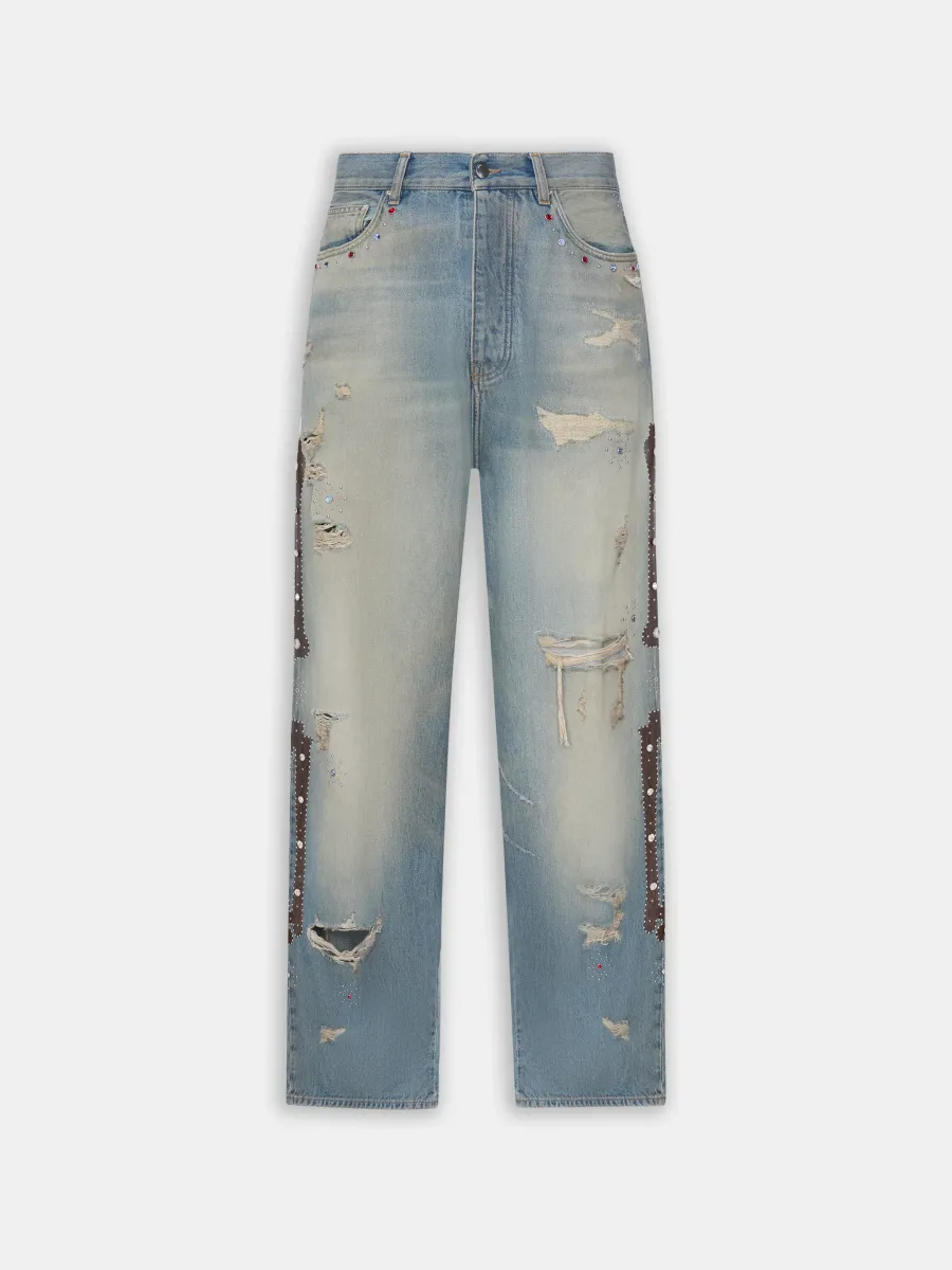 BONES STUDDED BAGGY JEAN - Driftwood Blue