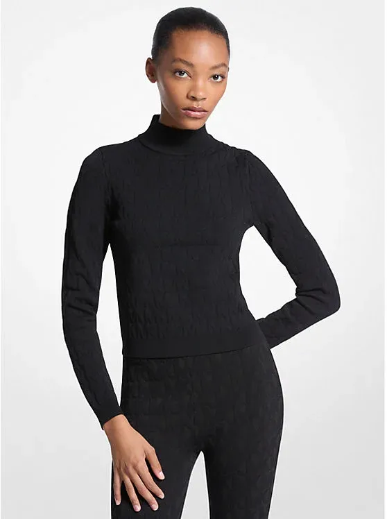 Logo Jacquard Mock Neck Top
