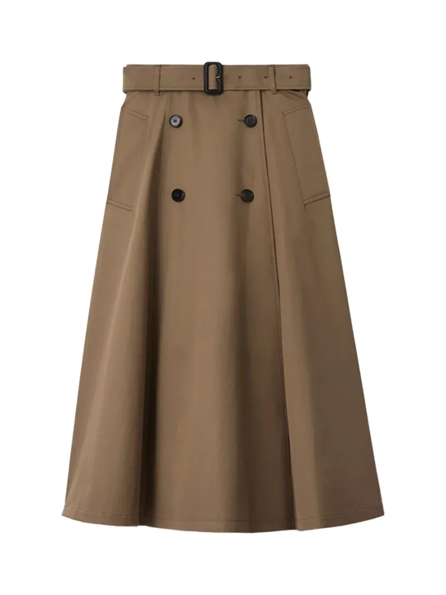 Women Gabardine Trench Midi Skirt Clay