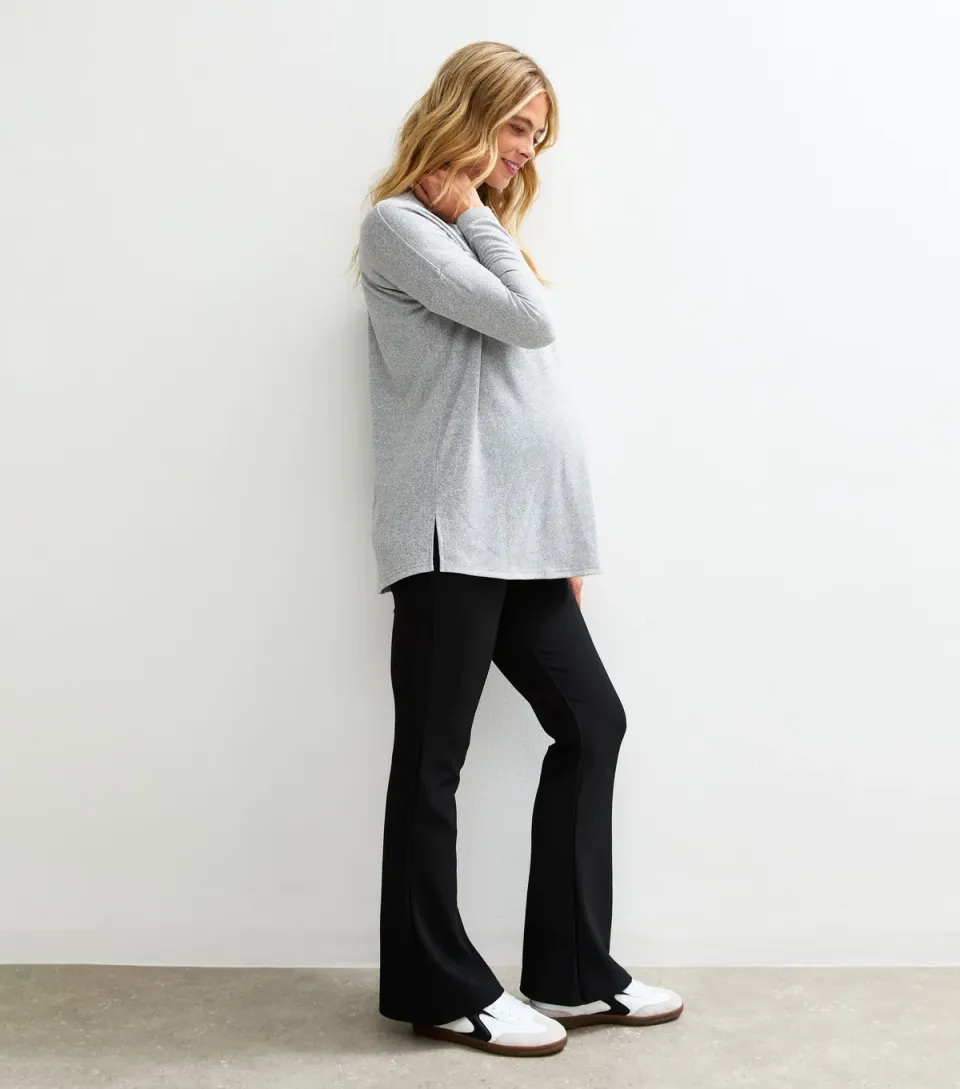 Women's Maternity Black Ribbed Flared Leggings