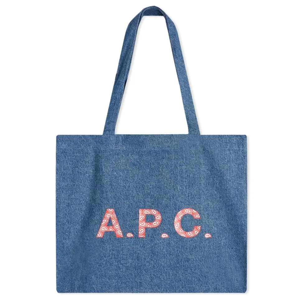 A.P.C. Diane Paisley Logo Denim Shopper