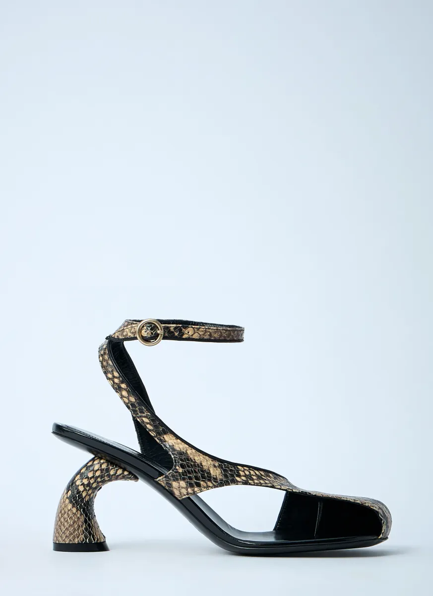 Snakeskin-Embossed Slingback Heels