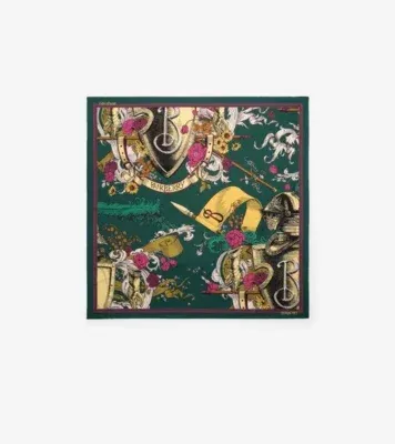 Etched Knight Silk Scarf in Emerald green