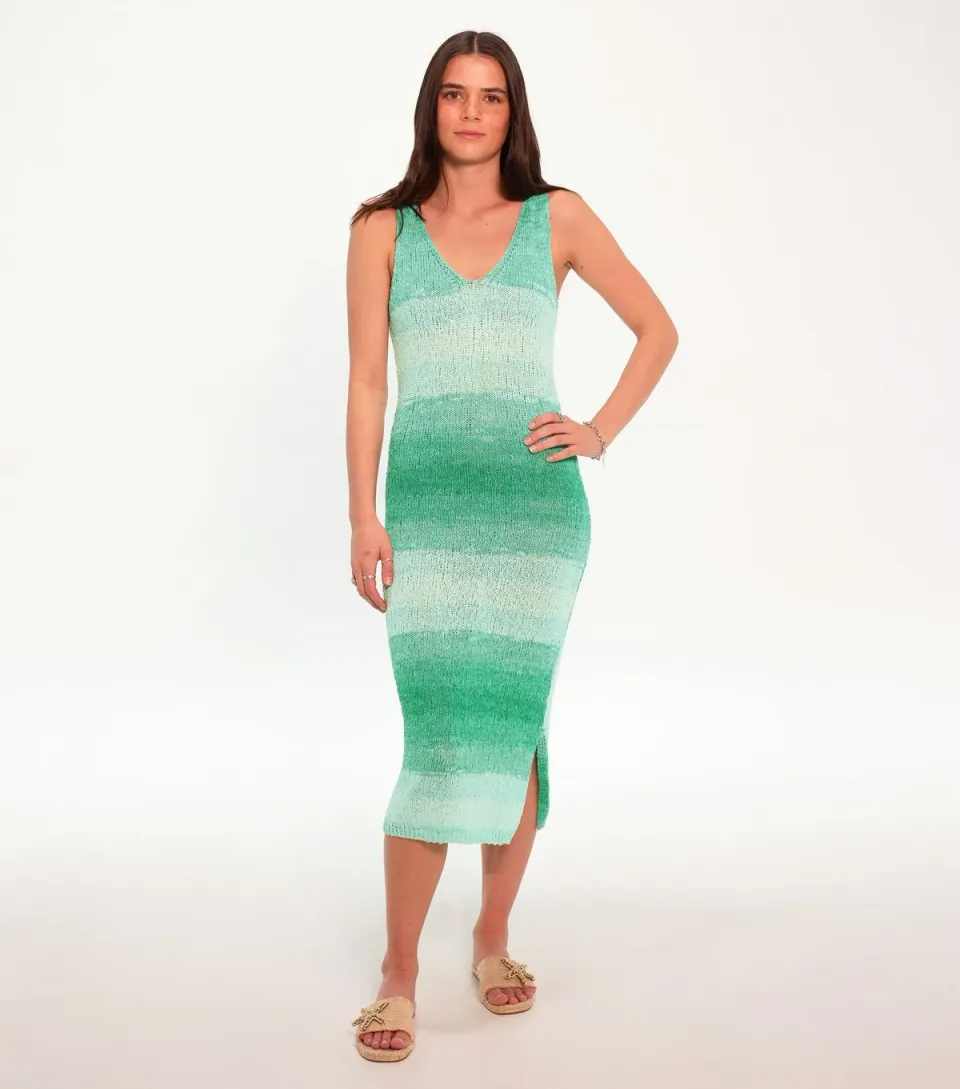 Women's Turquoise Graduated Knitted Midi Dress