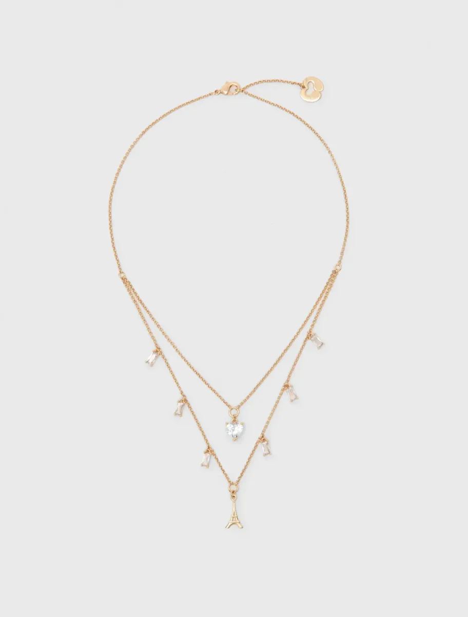 Double rhinestone charm necklace