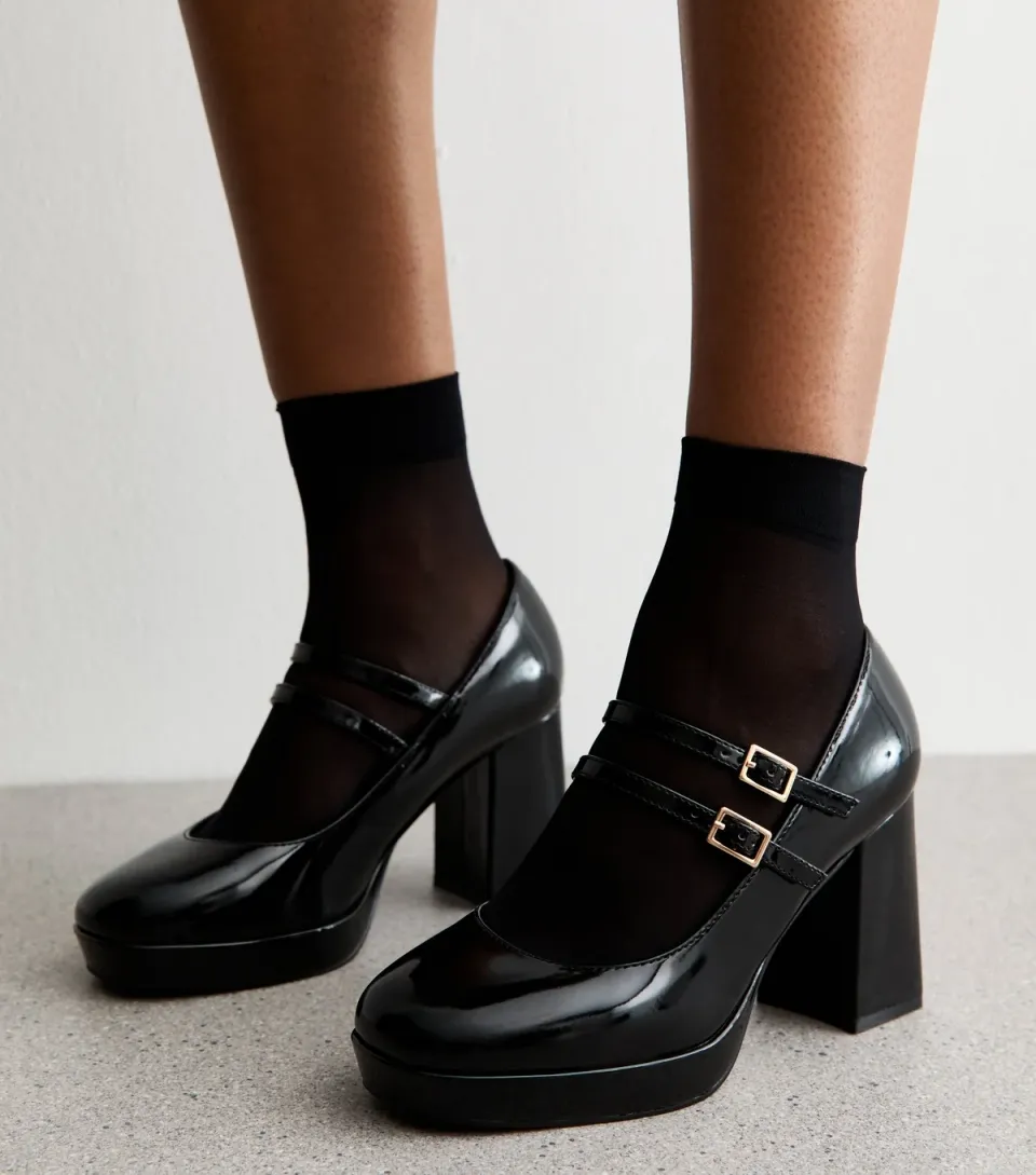Women's Black Mary Jane Platform Heels Vegan