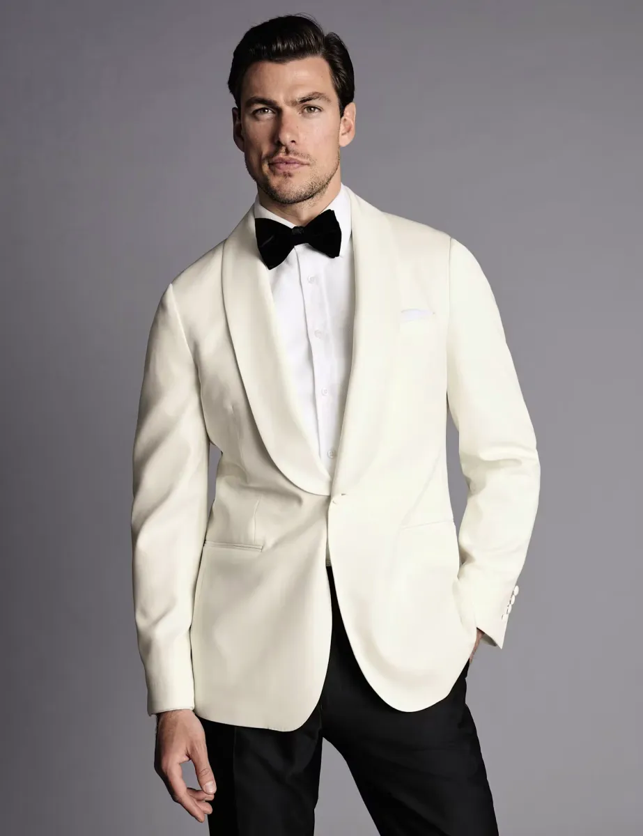 Slim Fit Pure Wool Tuxedo Jacket White