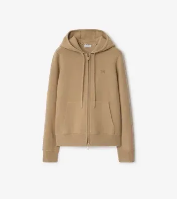 Cashmere Blend Zip Hoodie in Flax beige