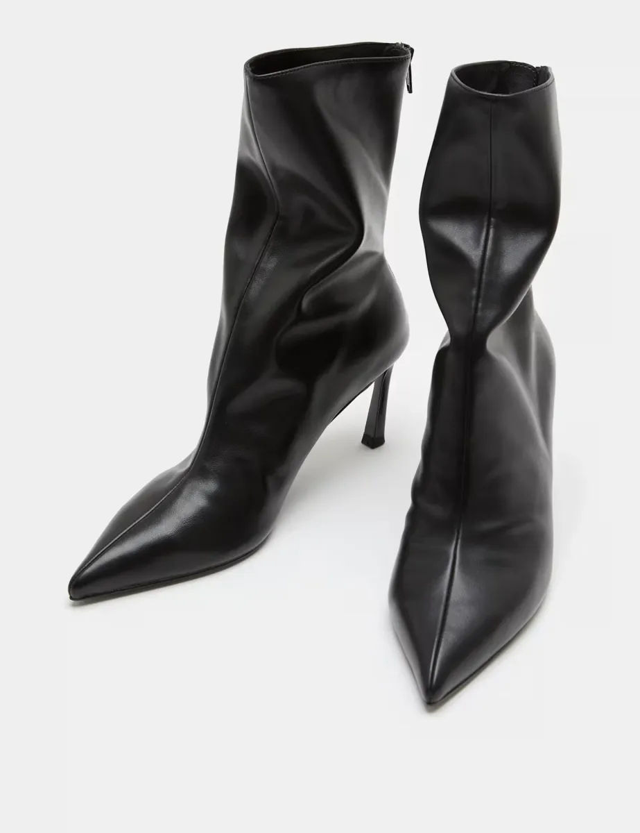 Ruched Stiletto Heel Pointed Sock Boots Black