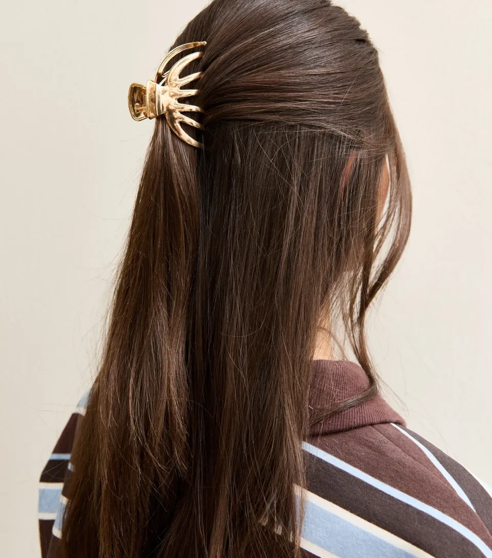 Gold Tone Wide Metal Hair Claw Clip