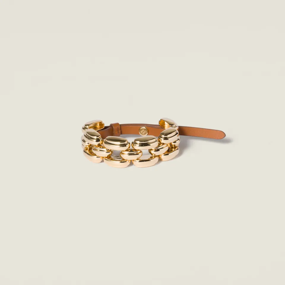 Metal and leather bracelet