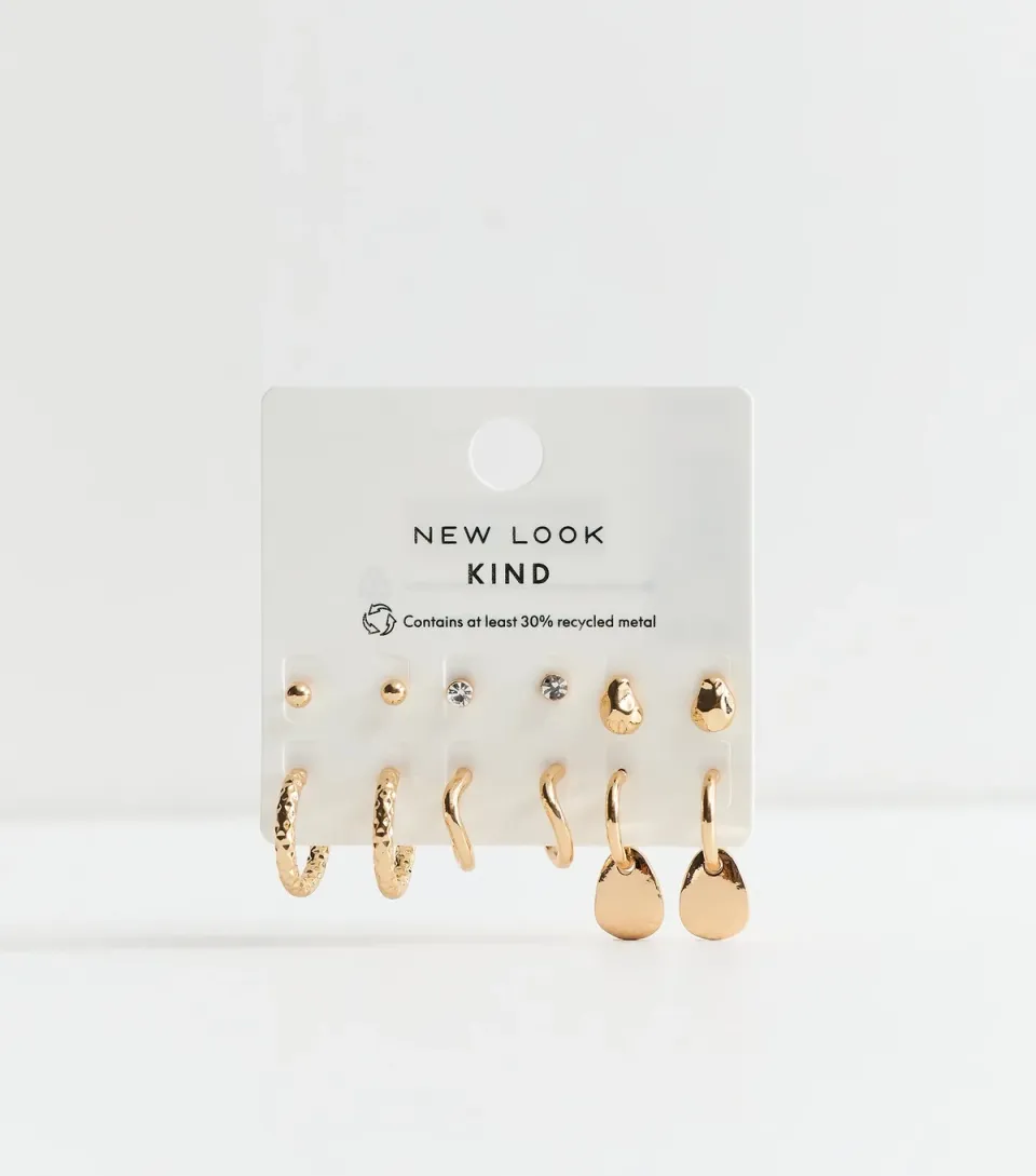Pack of 6 Gold Tone Stud and Hoop Earrings