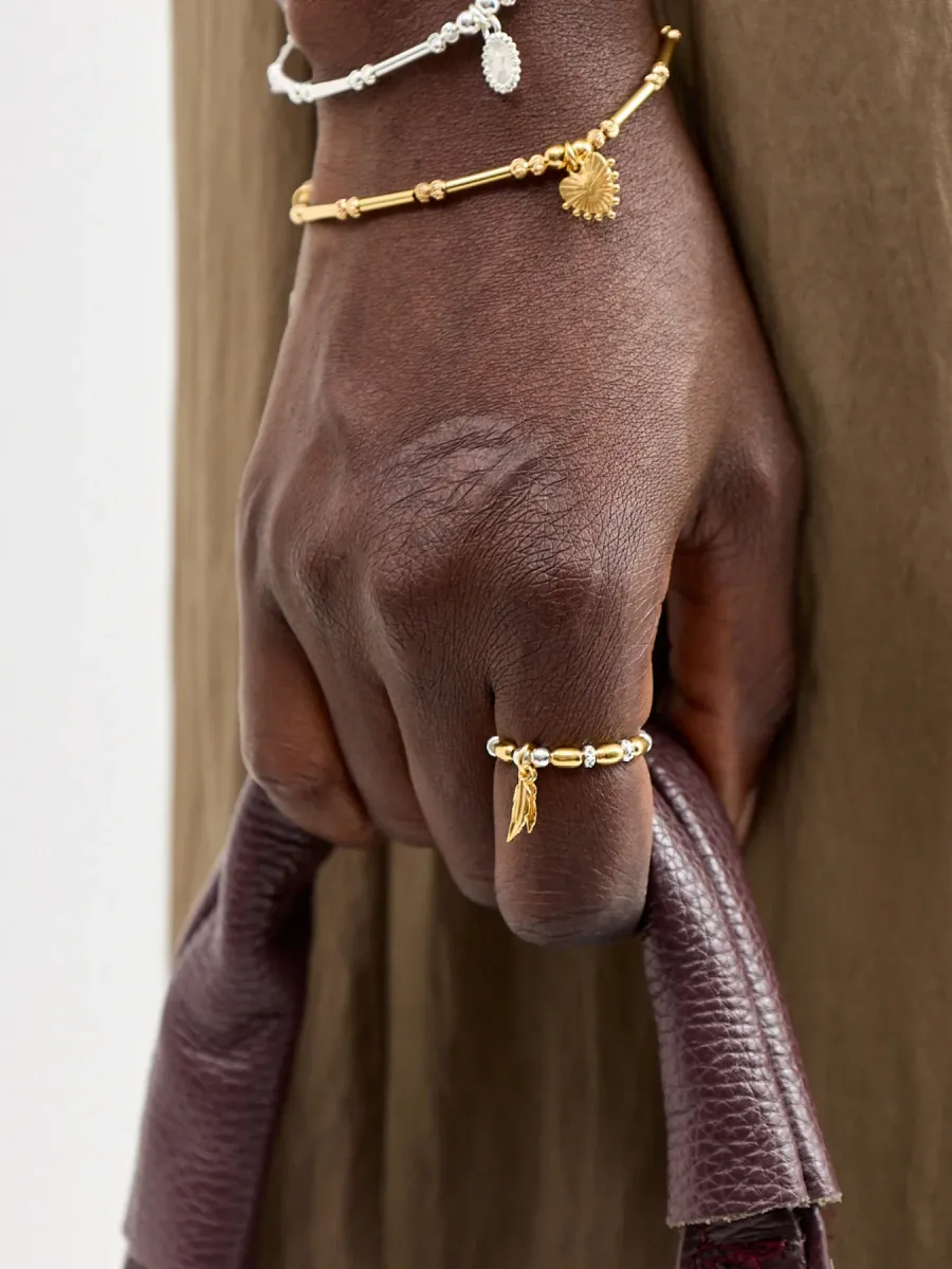 Mixed Metal Double Feather Ring