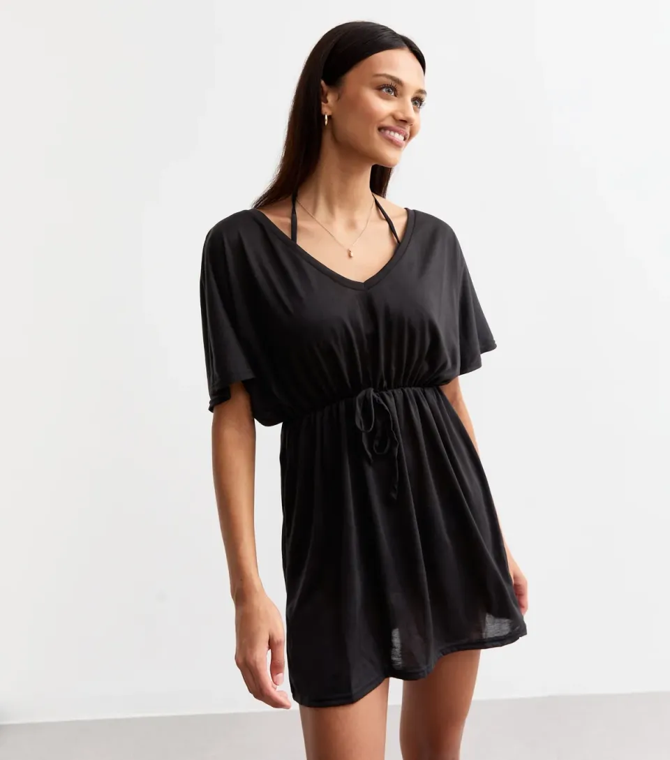 Women's Black Jersey Beach Kaftan