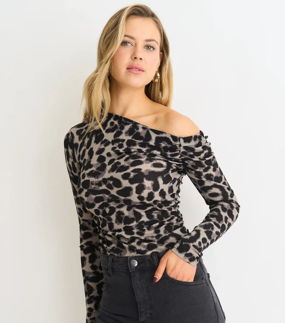 Women's Grey Animal Print Jersey Top
