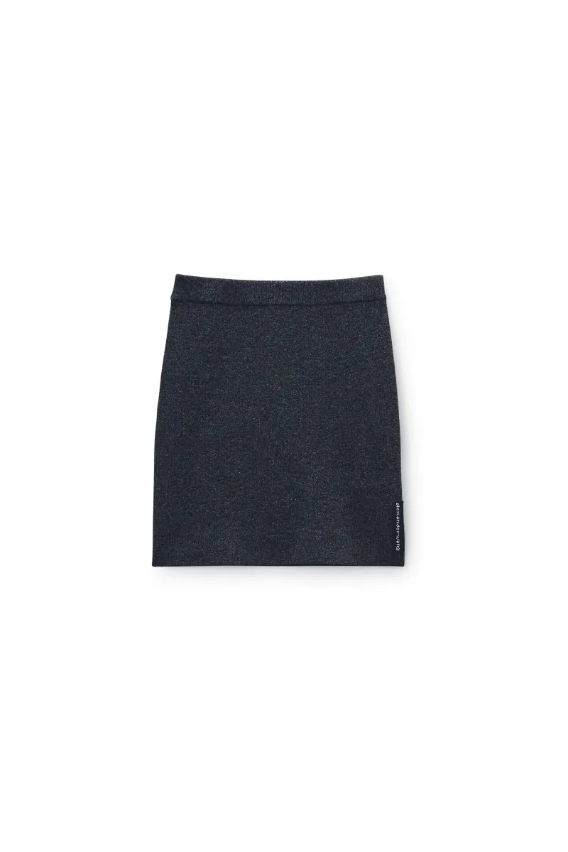 Charcoal Wool-Blend Mini Skirt with Logo Patch