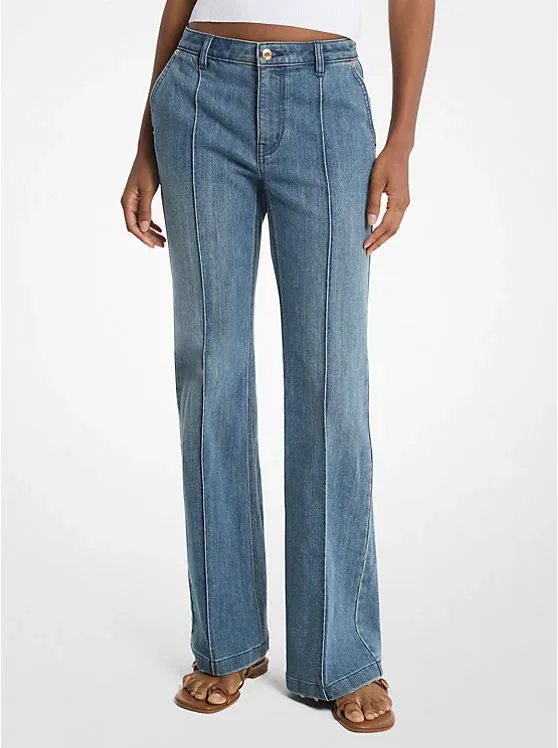 Pintuck Bootcut Stretch Denim Jeans