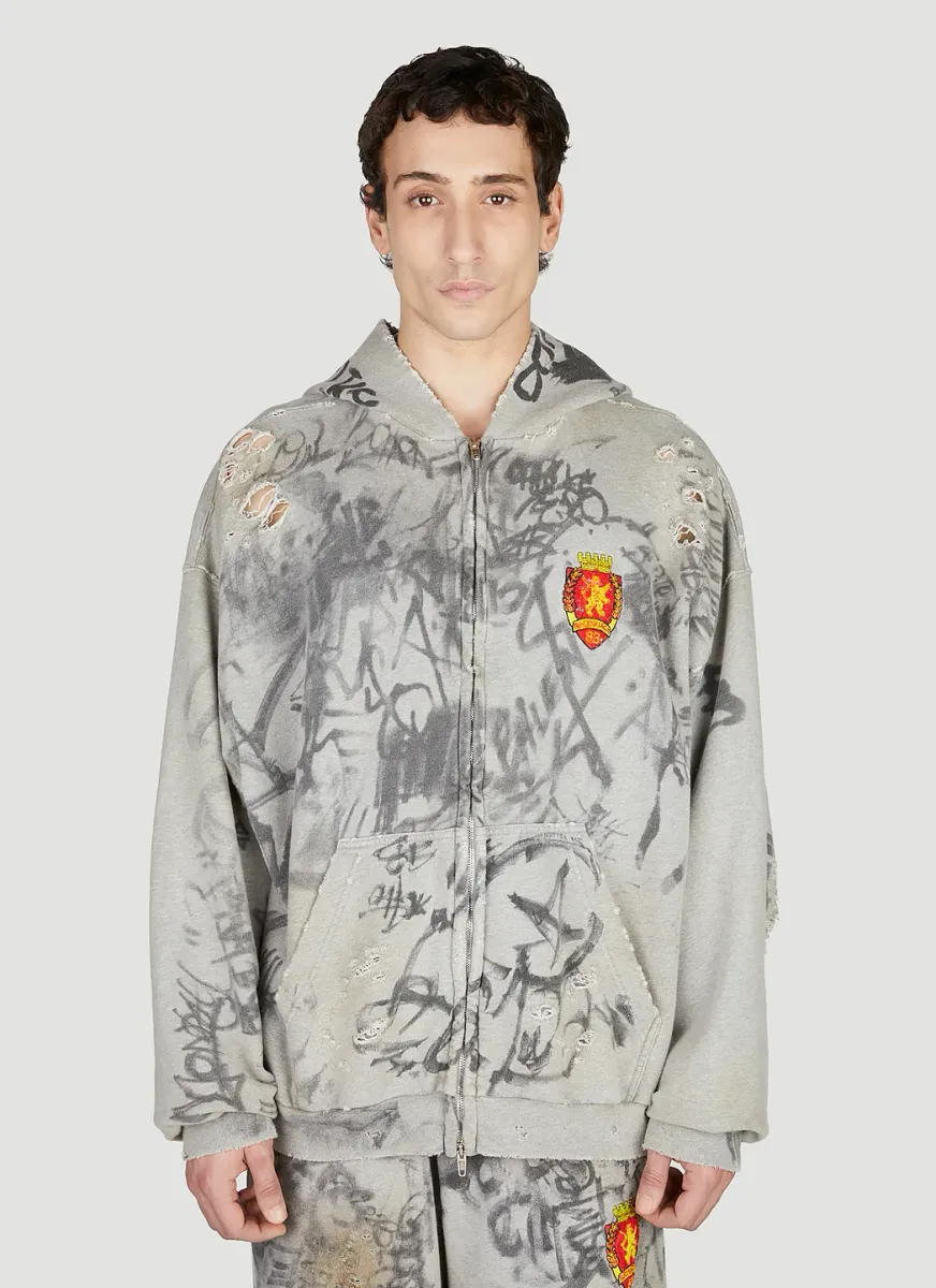Scribbled Zip Up Hooded Sweatshirt