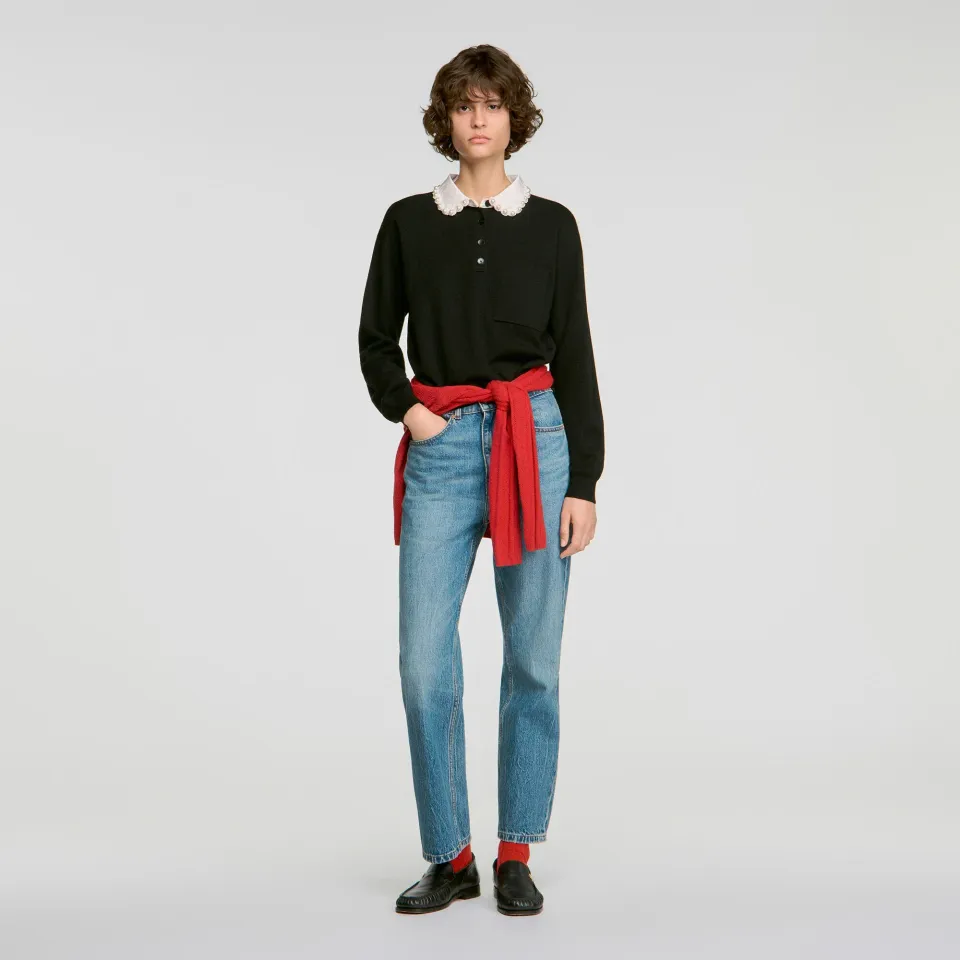 Beaded polo-neck jumper