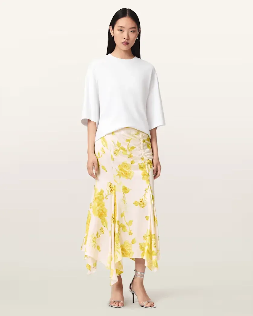 Kathy Satin Floral Midi Skirt
