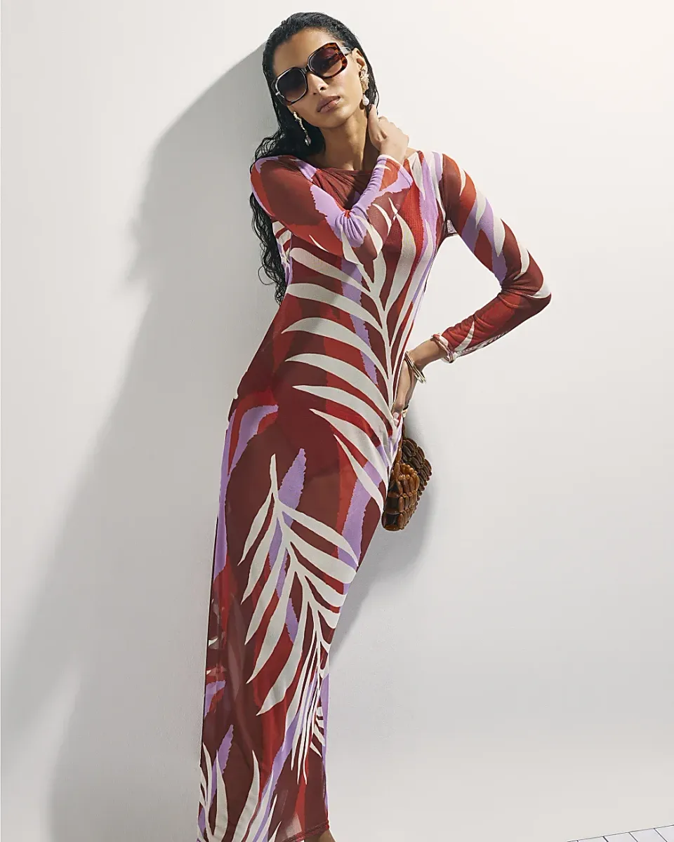 Mesh Cowl Back Maxi Dress