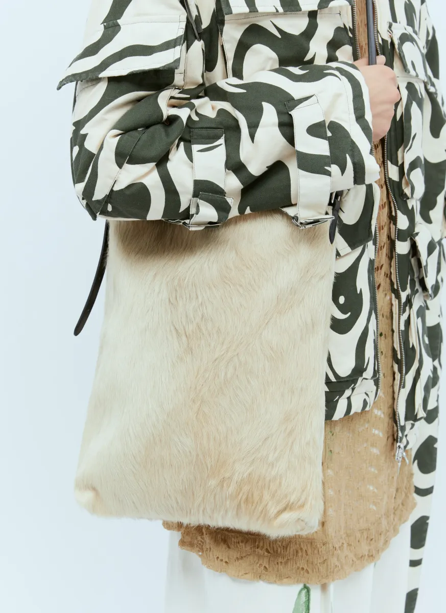 Leather-Trimmed Hair Tote Bag