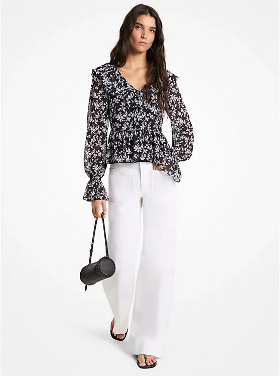 Floral Print Georgette Ruffled Blouse