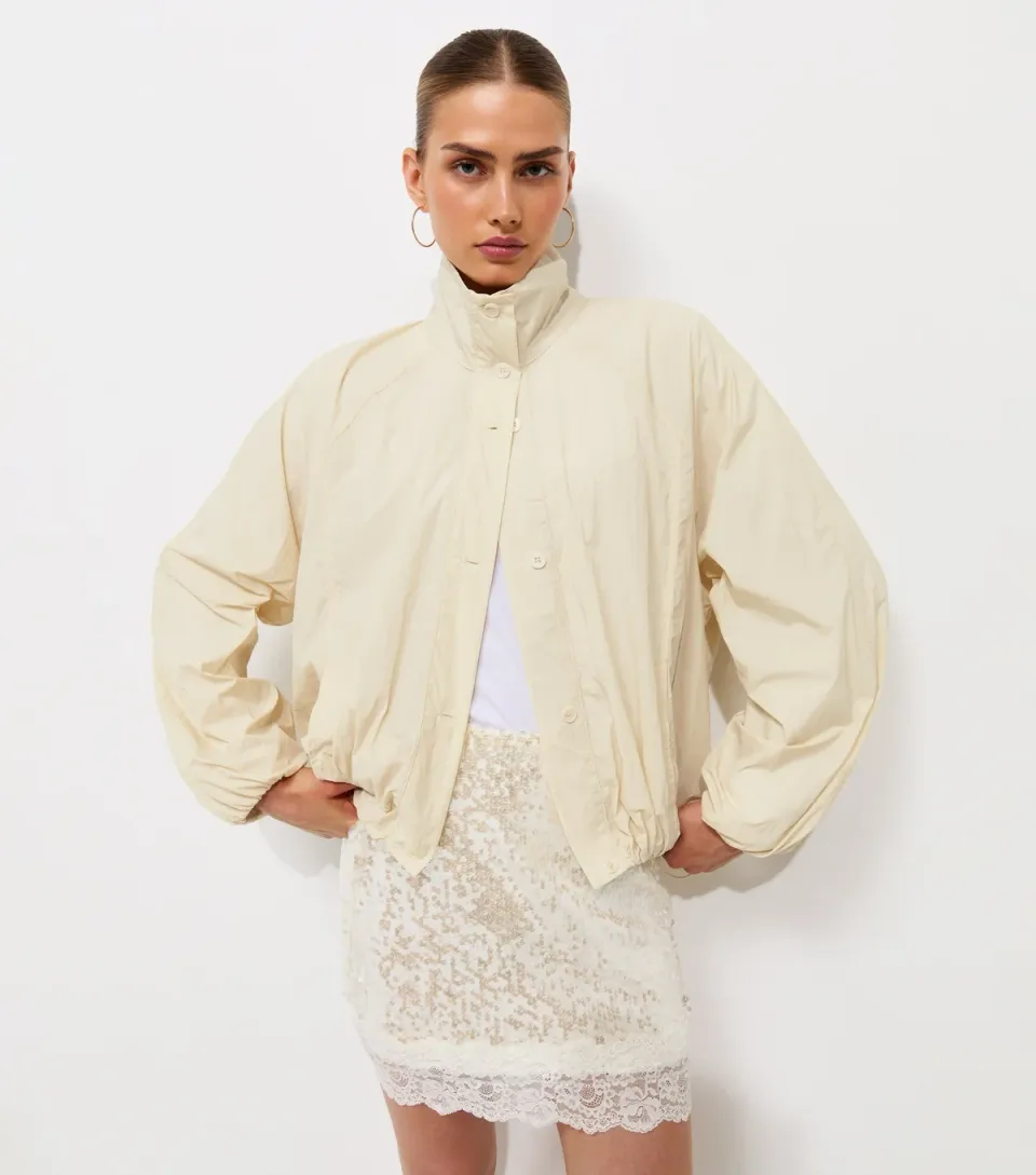 Women's Cream Button Up Oversized Windbreaker Jacket