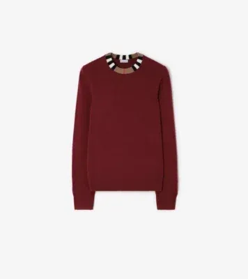 Icon Stripe Trim Wool Cashmere Sweater in Carmine red