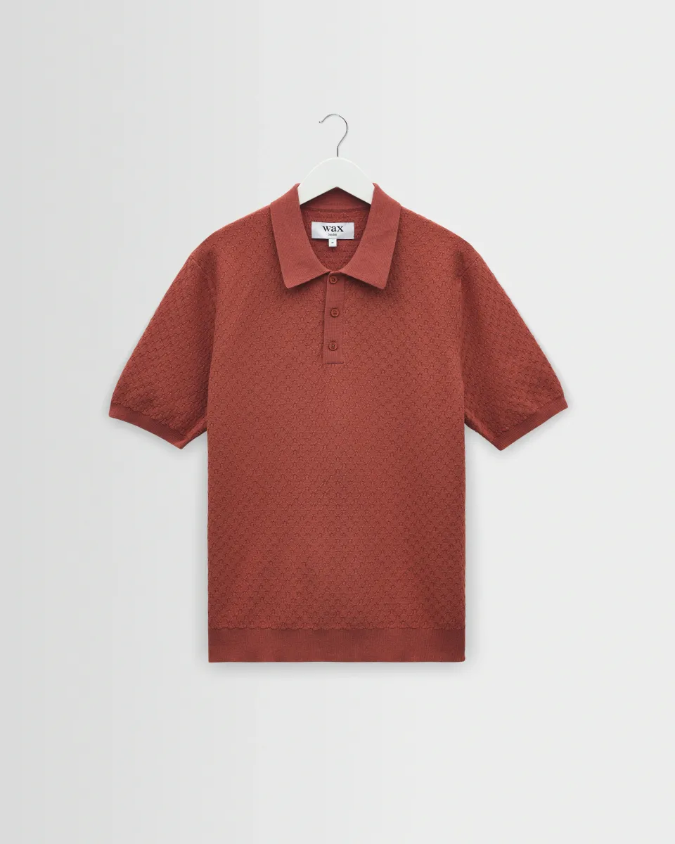 Naples - Rust Retro Diamond Knitted Polo