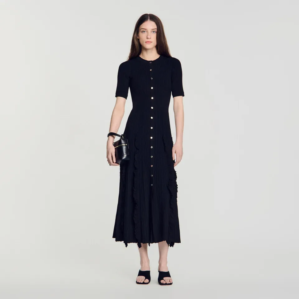 Knit maxi dress with ruffles