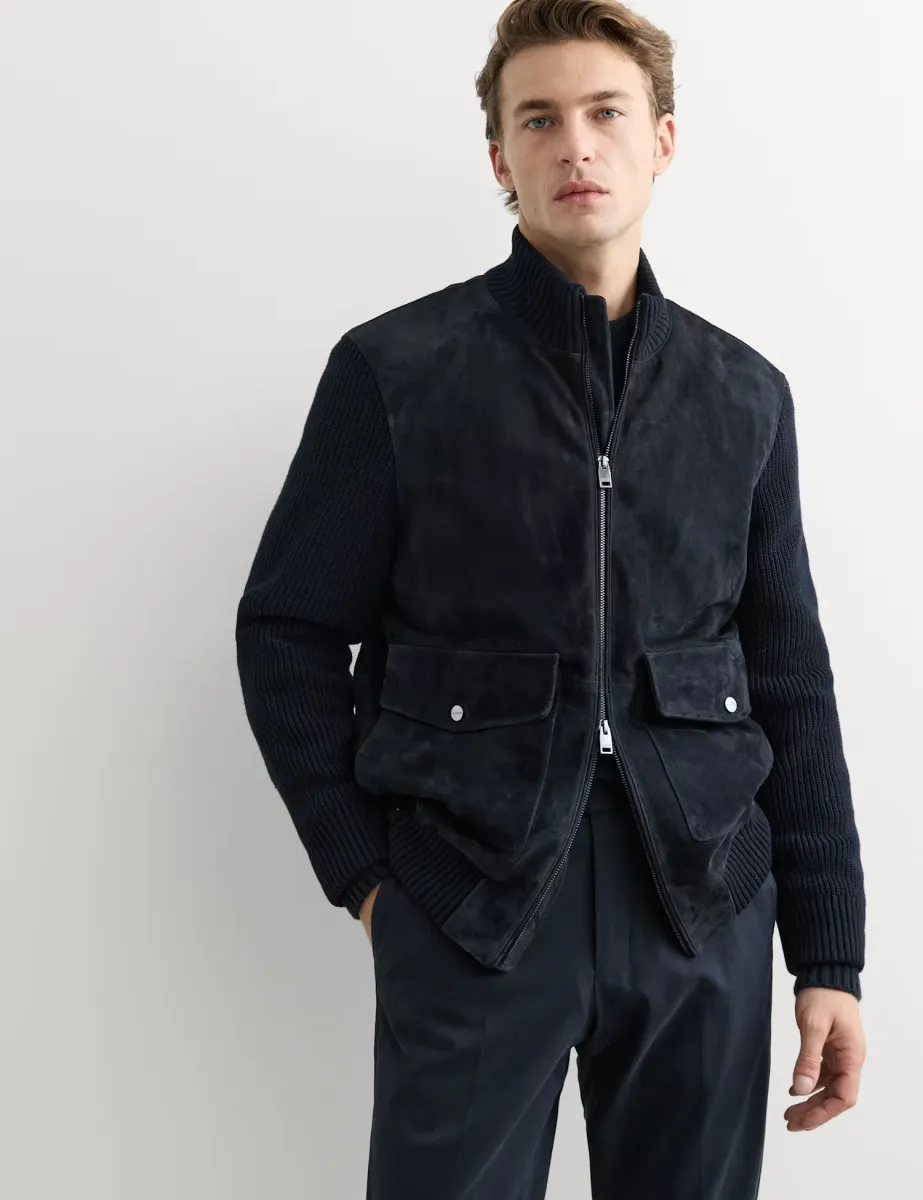 Suede Hybrid Funnel Neck Jacket