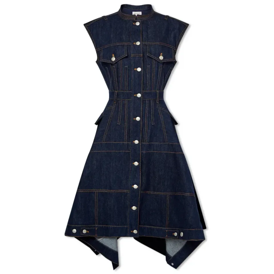 Denim Cap Sleeve Asymetric Dress