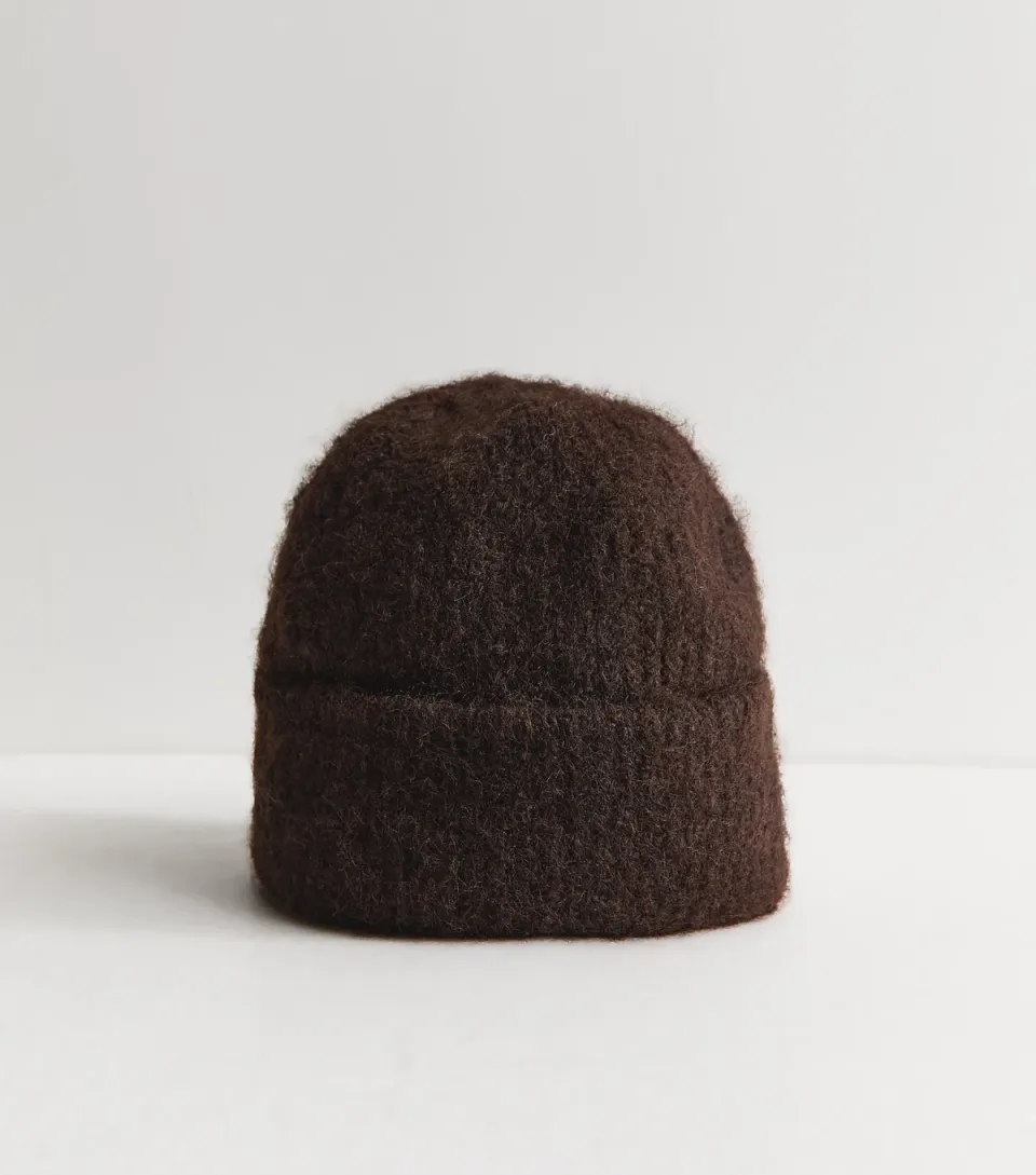 Dark Brown Chunky Ribbed Knit Beanie