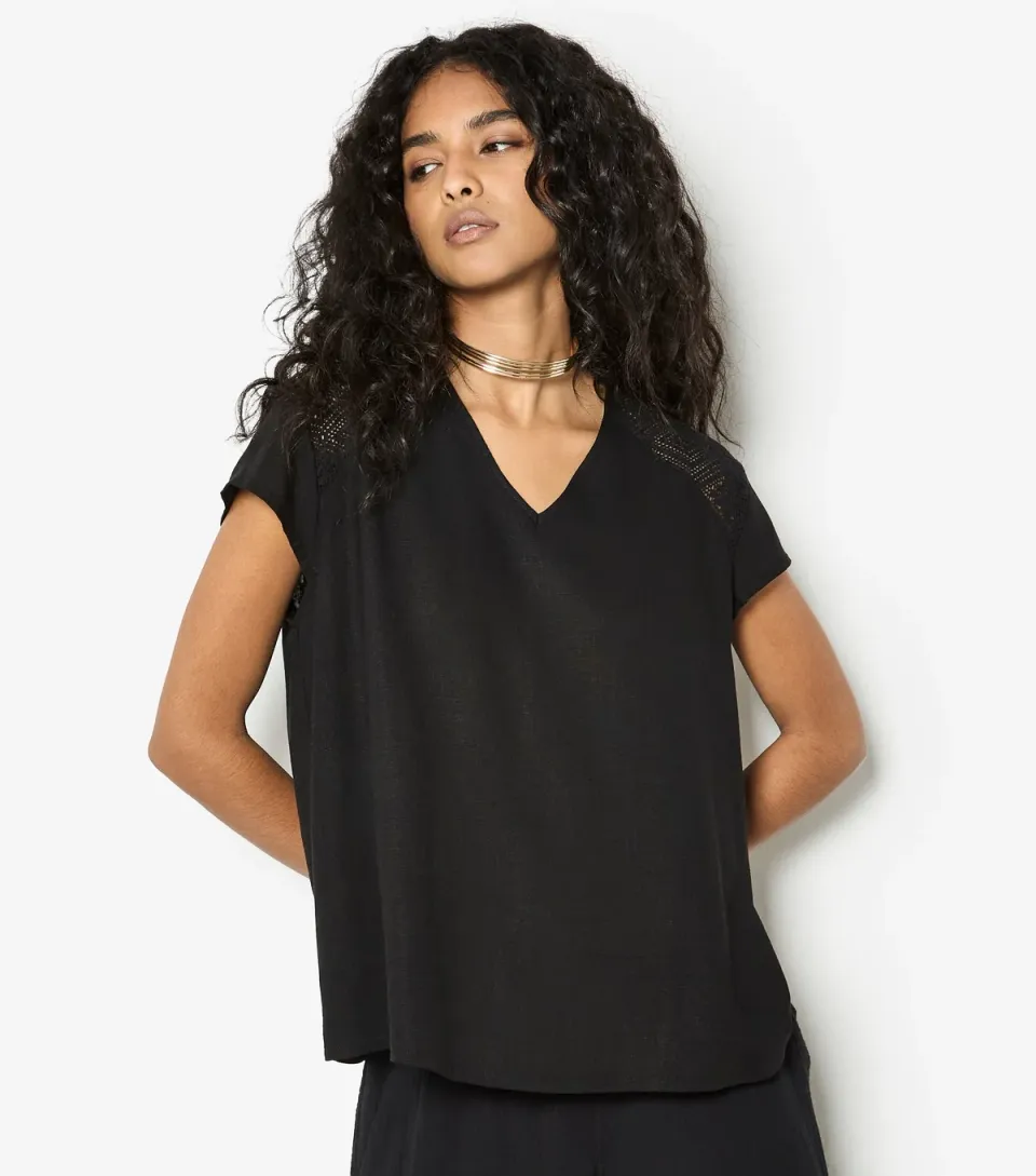 Women's Black Lace V Neck Top