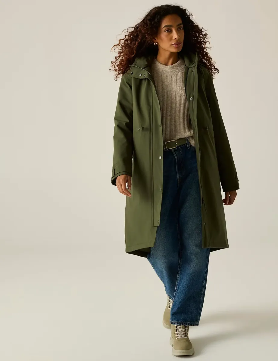 Yasira Hooded Padded Longline Jacket Khaki