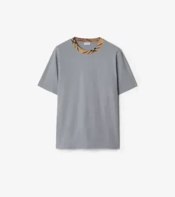 Check Trim Cotton T-shirt in Forecast grey