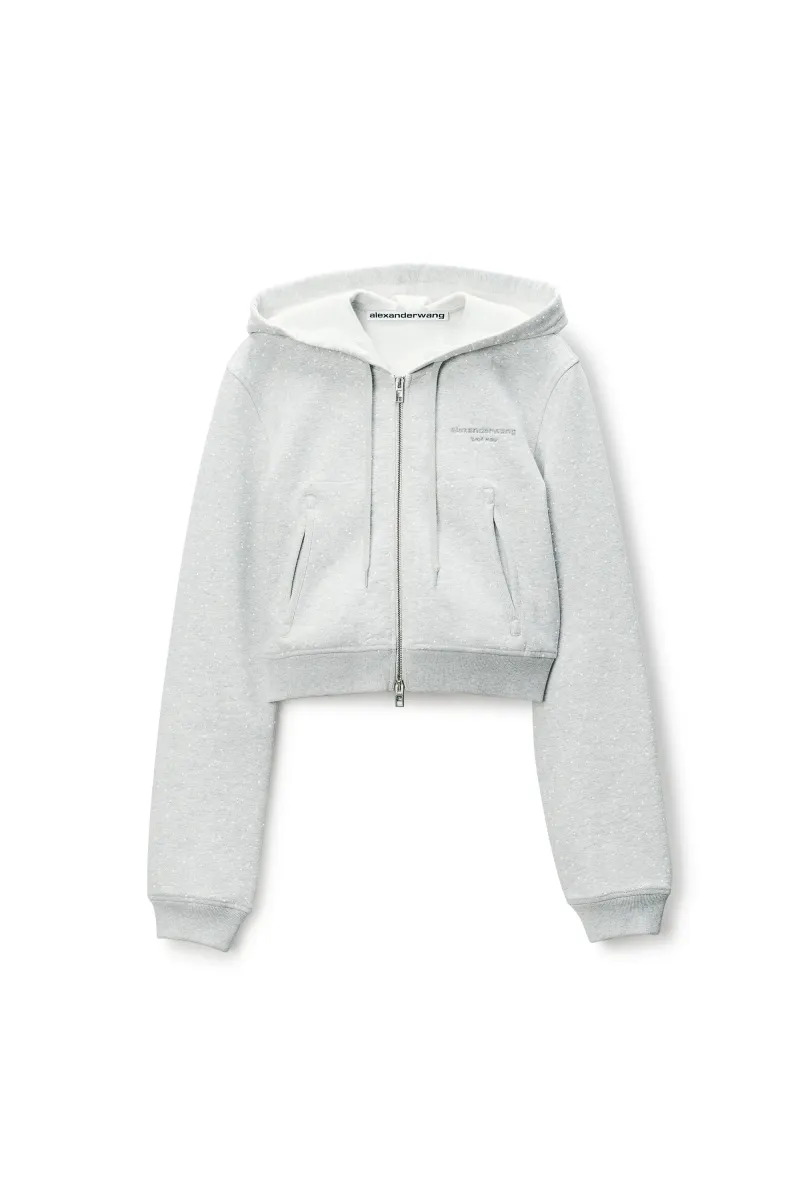 crystal hotfix fitted zip up hoodie