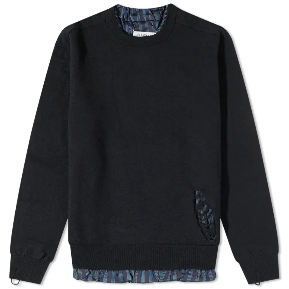 Distressed Insert Crew Knit