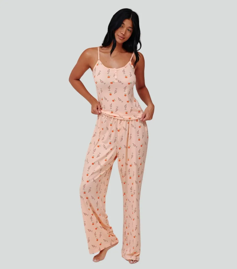 Women's Orange Cocktail Print Cami and Trousers Pyjama Set