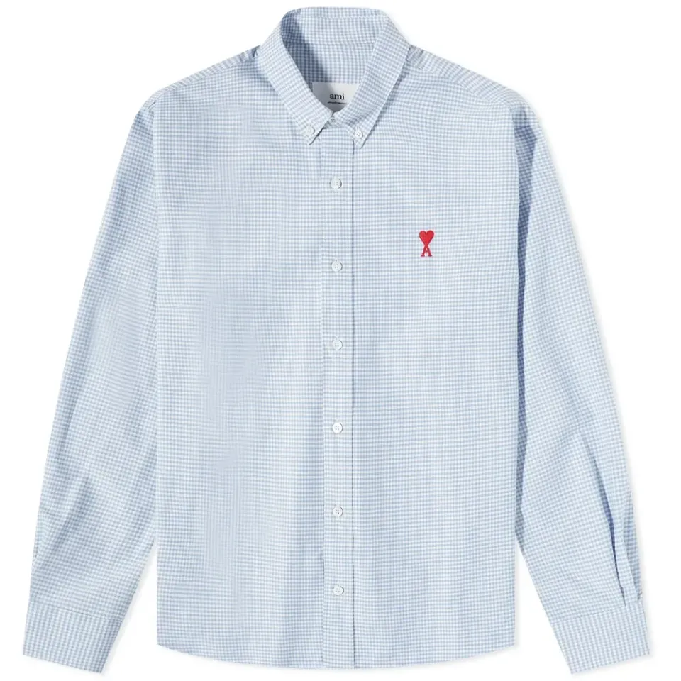 AMI Button Down Gingham Oxford Shirt